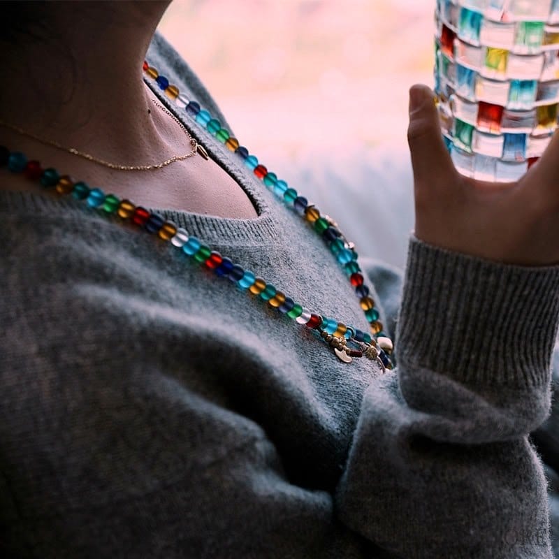 BWOOOH Tibetan 108 Mala Beads Multicolored Liuli Glass Bead Chinese Zodiac Nine Palaces Eight Diagrams Charm Bracelet