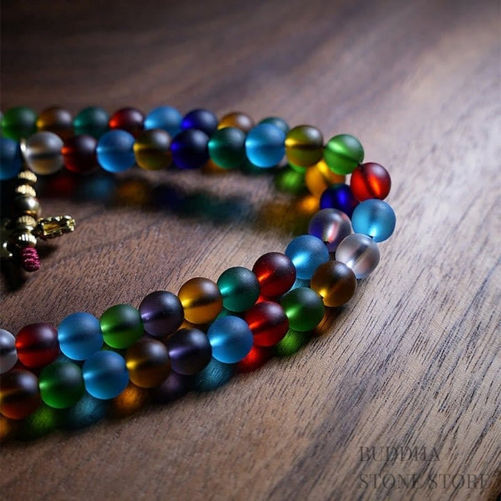 BWOOOH Tibetan 108 Mala Beads Multicolored Liuli Glass Bead Chinese Zodiac Nine Palaces Eight Diagrams Charm Bracelet