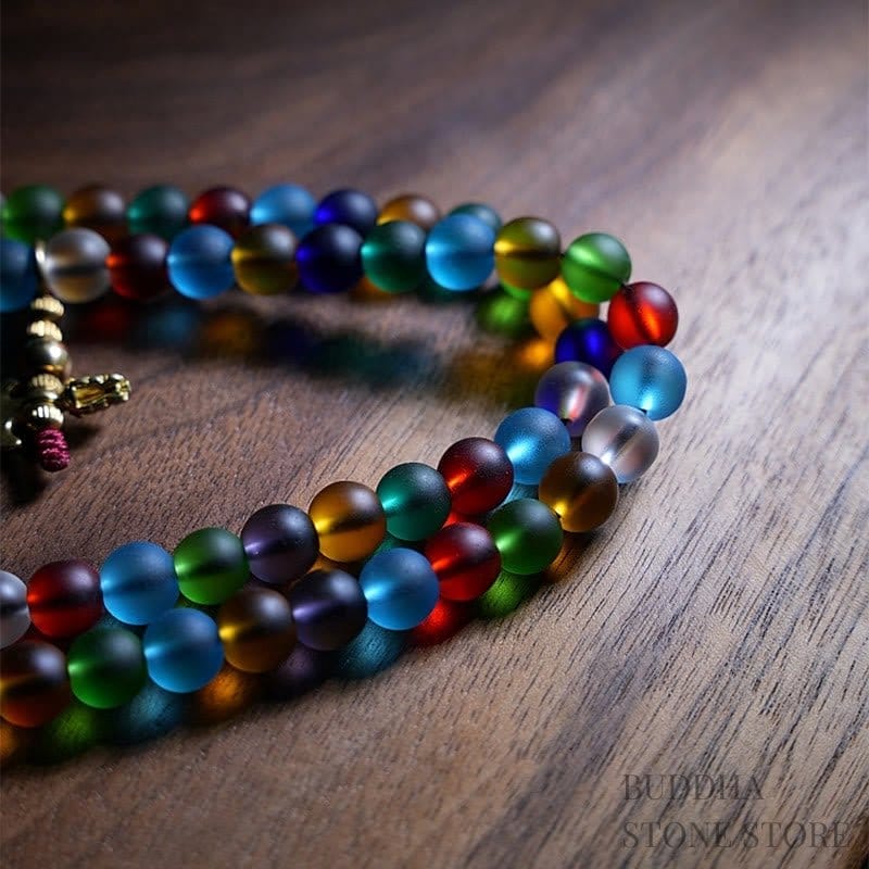 BWOOOH Tibetan 108 Mala Beads Multicolored Liuli Glass Bead Chinese Zodiac Nine Palaces Eight Diagrams Charm Bracelet