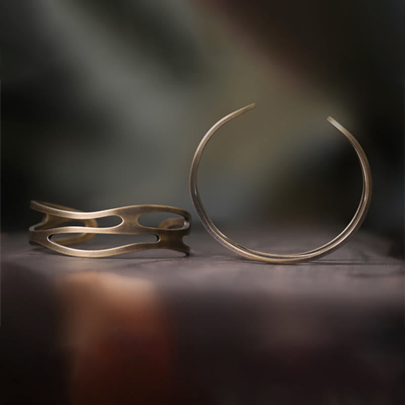 BWOOOH Vintage Curved Copper Brass Wealth Adjustable Cuff Bracelet Bangle | spiritual healing bracelet