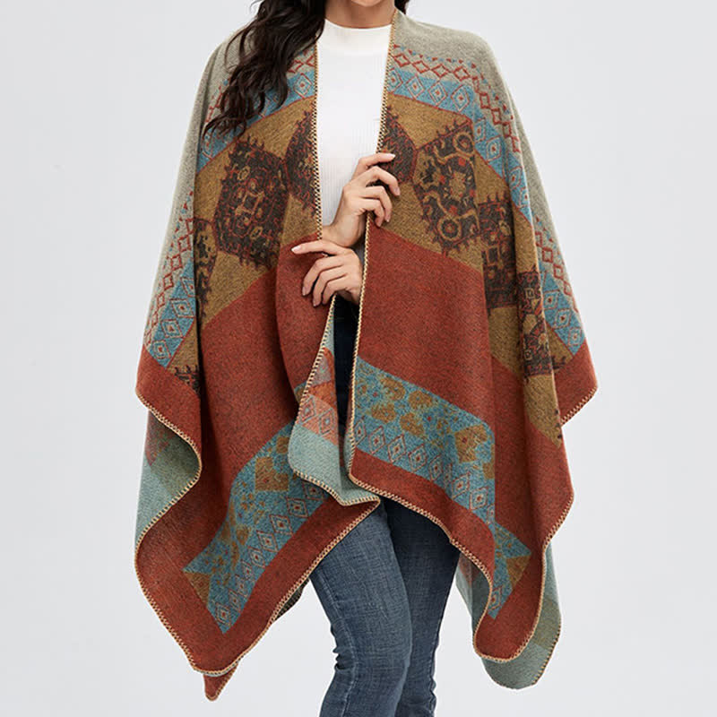 BWOOOH Tibetan Shawl Diamond Pattern Winter Warm Cloak Sc