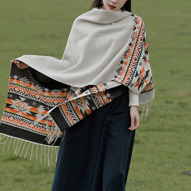 BWOOOH Tibetan Shawl Colorful Geometry Winter Cozy Travel