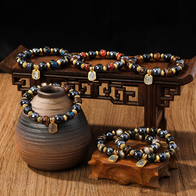 BWOOOH Tibetan Zakiram Goddess of Wealth Liuli Glass Incense Ash Porcelain Bead Luck Bracelet