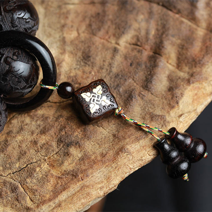 BWOOOH Ebony Wood Chinese Character Yin Yang Engraved Gourd Balance Bracelet