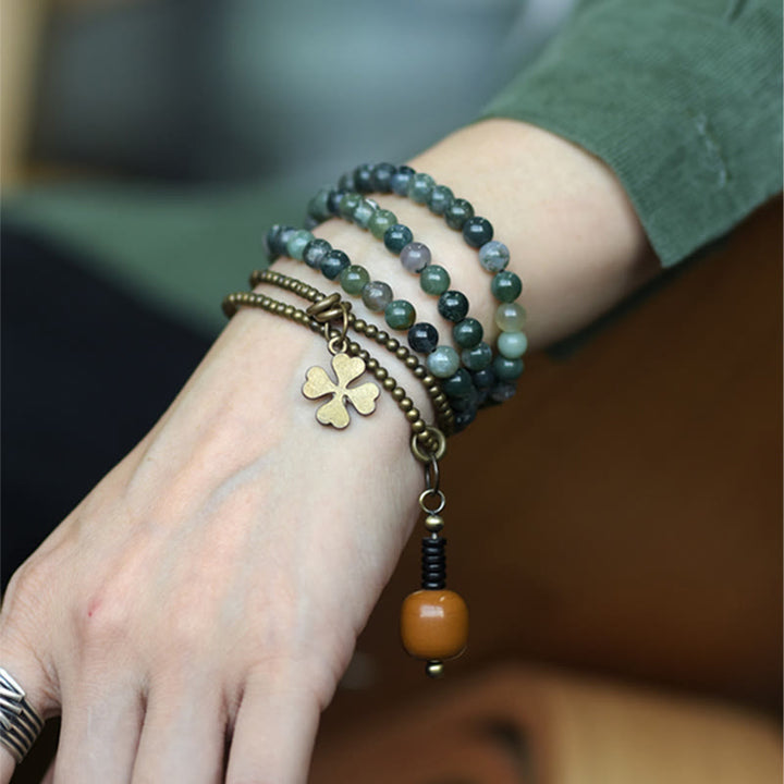BWOOOH Moss Agate Copper Lucky Multilayer Bracelet