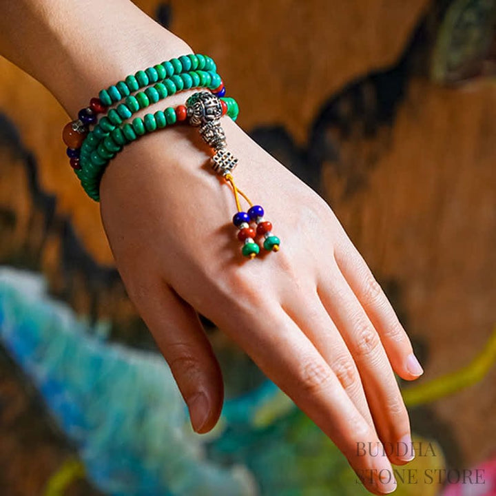 BWOOOH 108 Mala Beads Tibetan Turquoise Dzi Bead Protection Bracelet