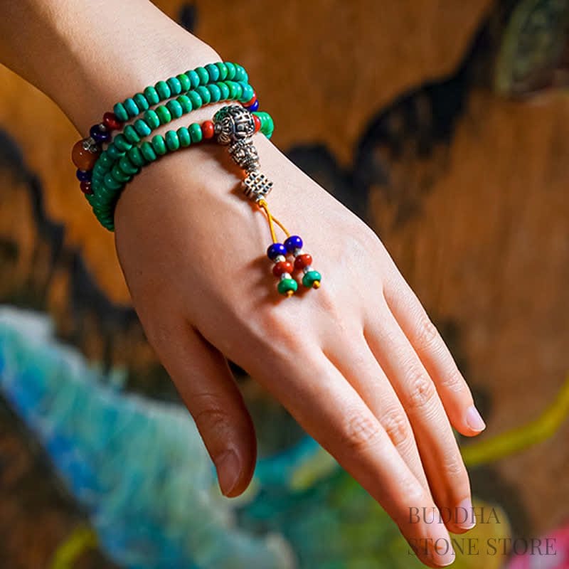 BWOOOH 108 Mala Beads Tibetan Turquoise Dzi Bead Protection Bracelet