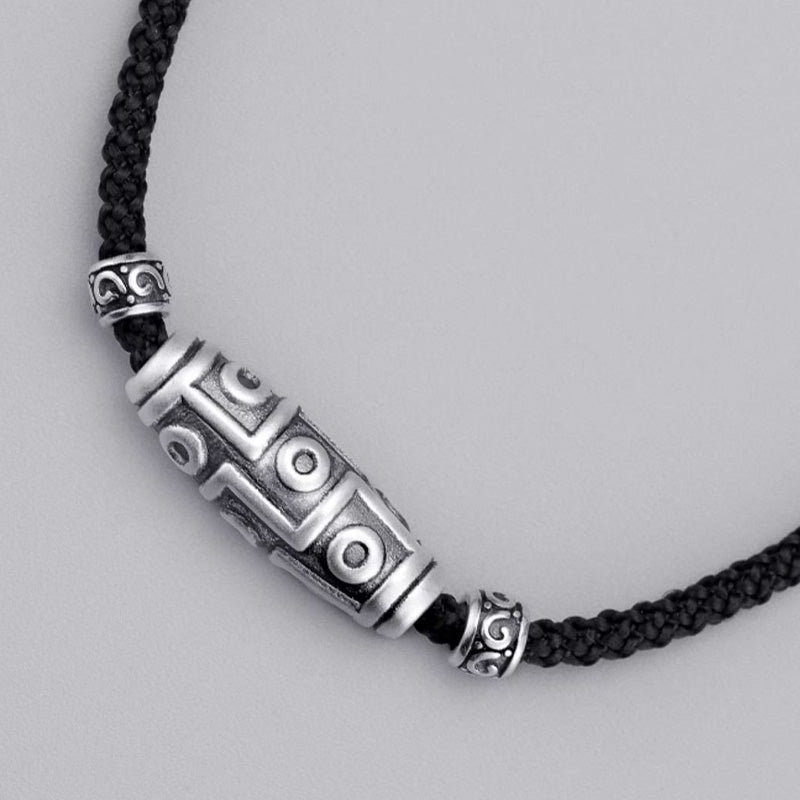 BWOOOH 999 Sterling Silver Nine-Eye Dzi Bead Pattern Protection Rope Necklace Pendant