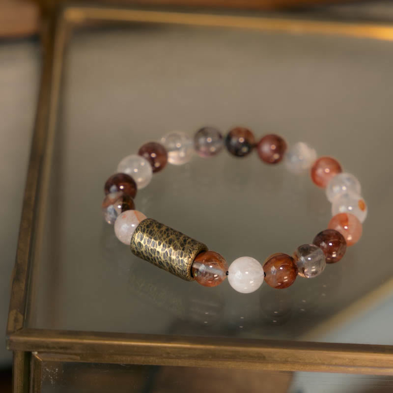 BWOOOH White Crystal Red Hematoid Quartz Gold Rutilated Quartz Purple Phantom Protection Bracelet