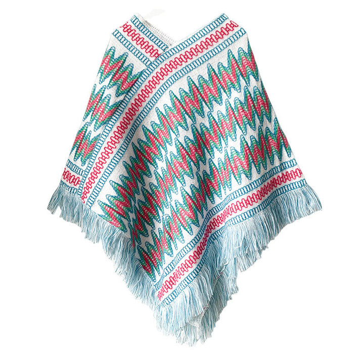 BWOOOH Tibetan Shawl Striped Knitted Tassels Pullover Win