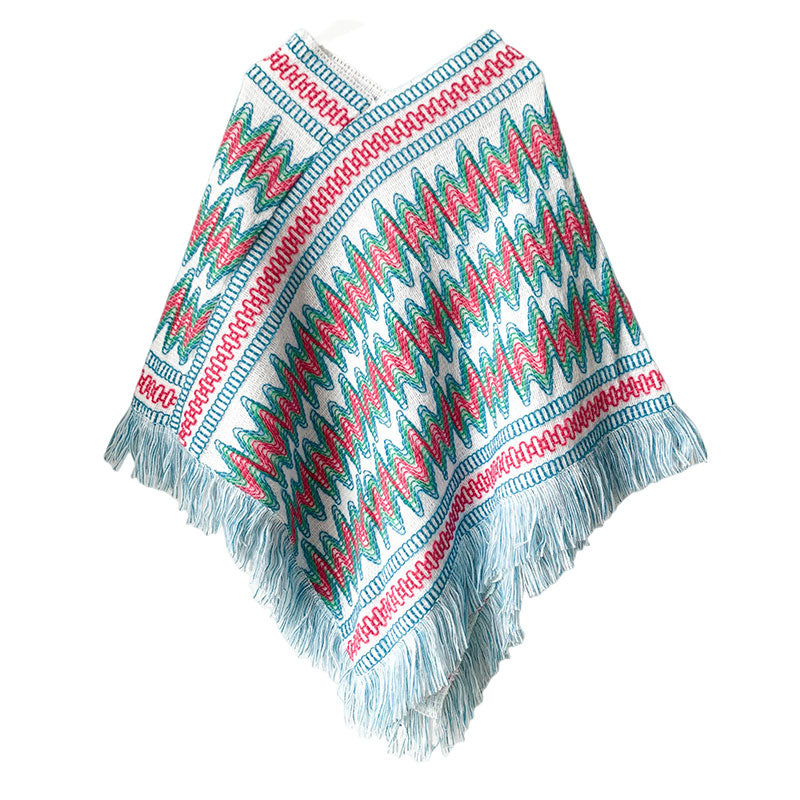 BWOOOH Tibetan Shawl Striped Knitted Tassels Pullover Win