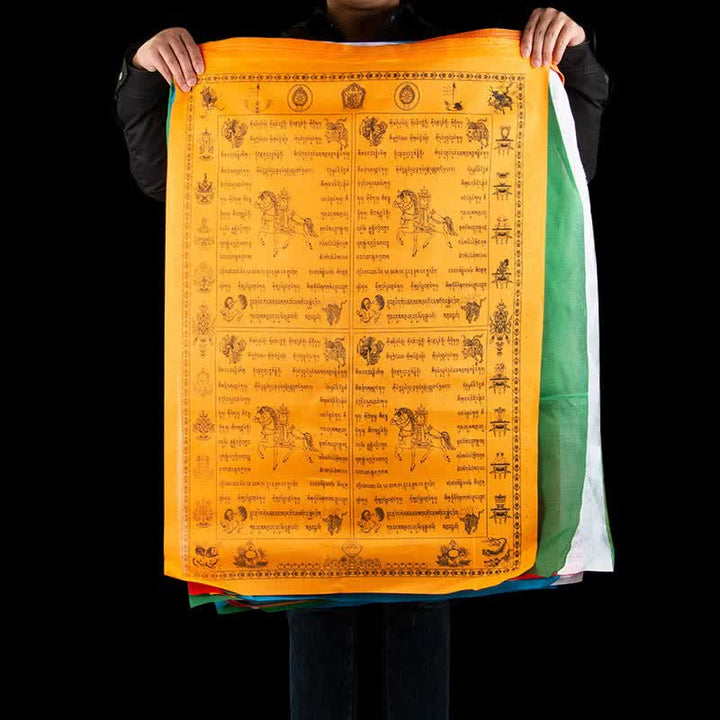 Buddha Stones Tibetan 5 Colors Windhorse Happiness Auspicious Outdoor Prayer Flag