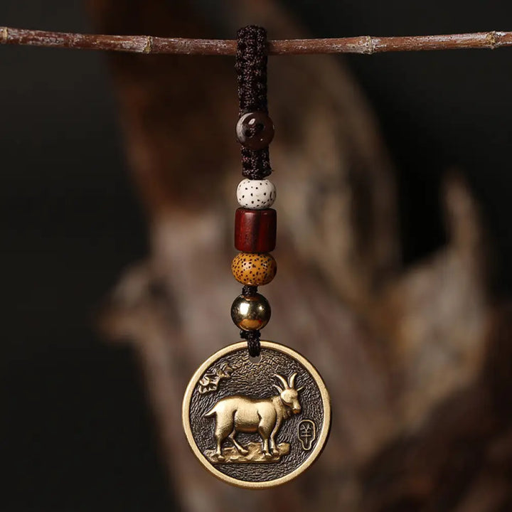 Chinese Zodiac Copper Luck Keychain Decoration - Goat - Key Chain