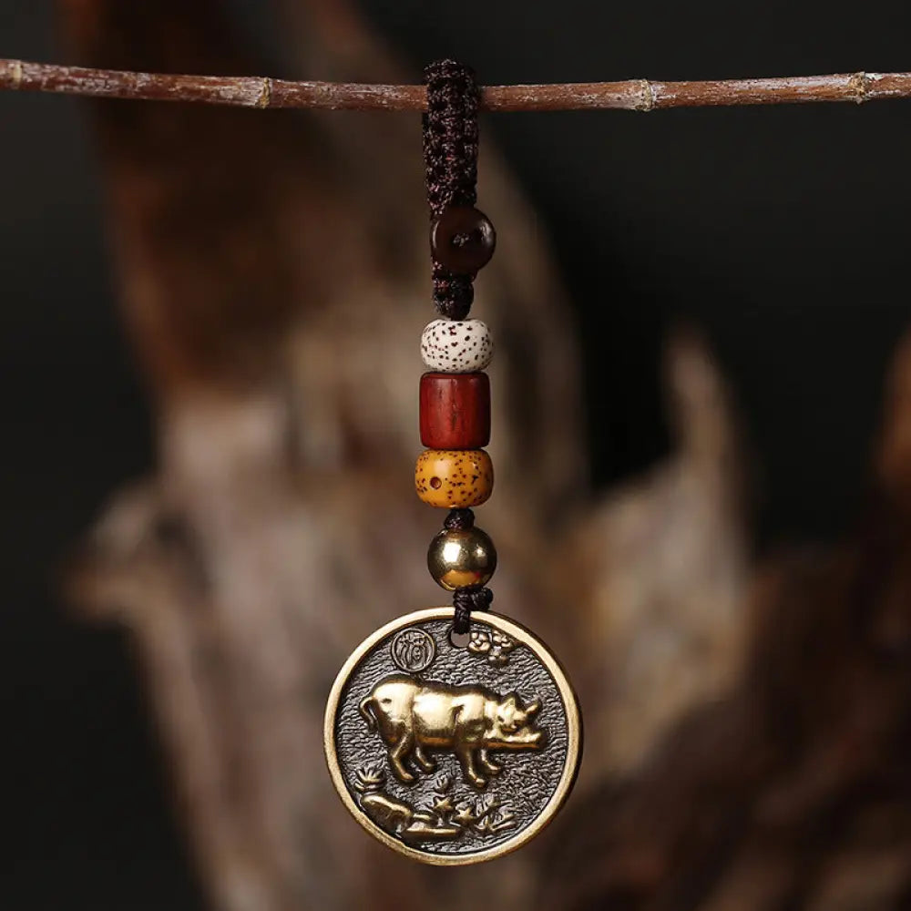 Chinese Zodiac Copper Luck Keychain Decoration - Pig - Key Chain