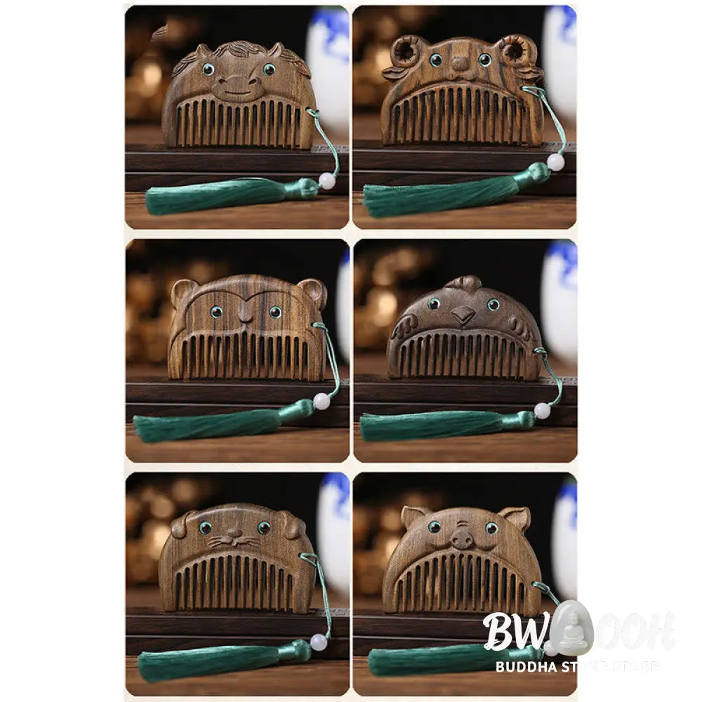 Chinese Zodiac Green Sandalwood Peace Mini Portable Comb - Comb
