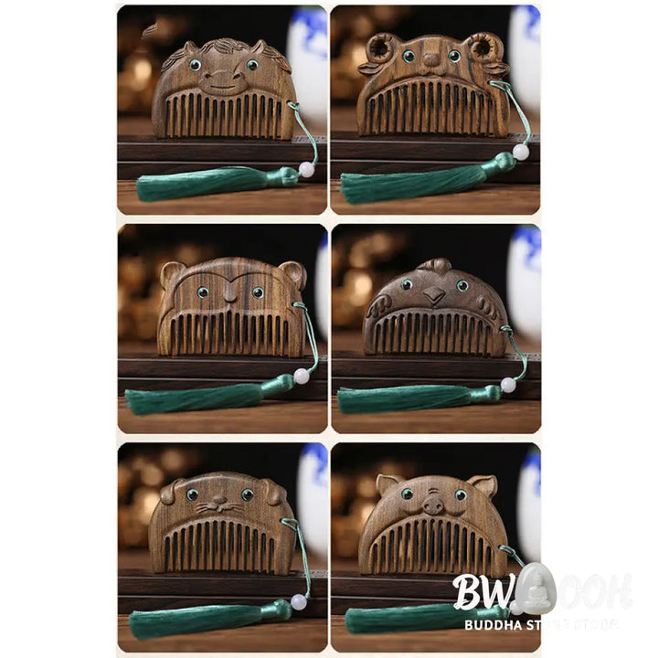 Chinese Zodiac Green Sandalwood Peace Mini Portable Comb - Comb