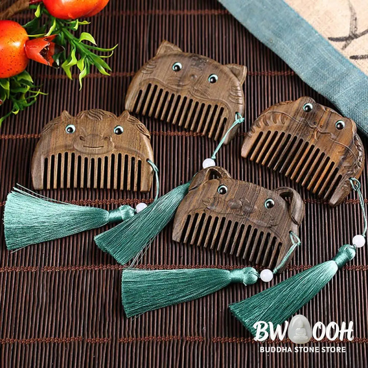 Chinese Zodiac Green Sandalwood Peace Mini Portable Comb - Comb