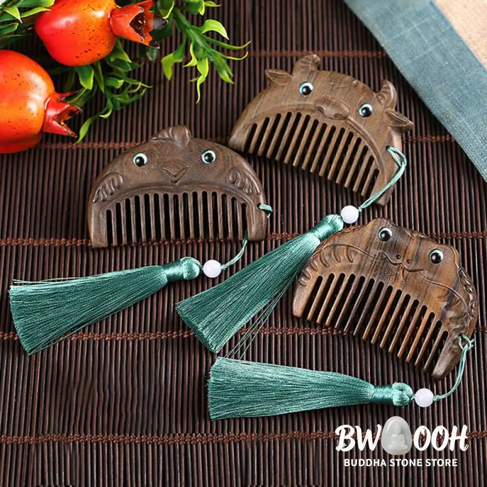 Chinese Zodiac Green Sandalwood Peace Mini Portable Comb - Comb