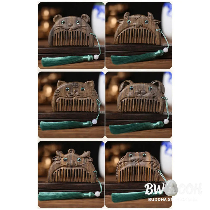 Chinese Zodiac Green Sandalwood Peace Mini Portable Comb - Comb
