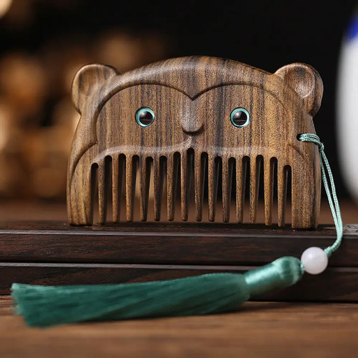 Chinese Zodiac Green Sandalwood Peace Mini Portable Comb - Chacate Preto Wood / Monkey - Comb