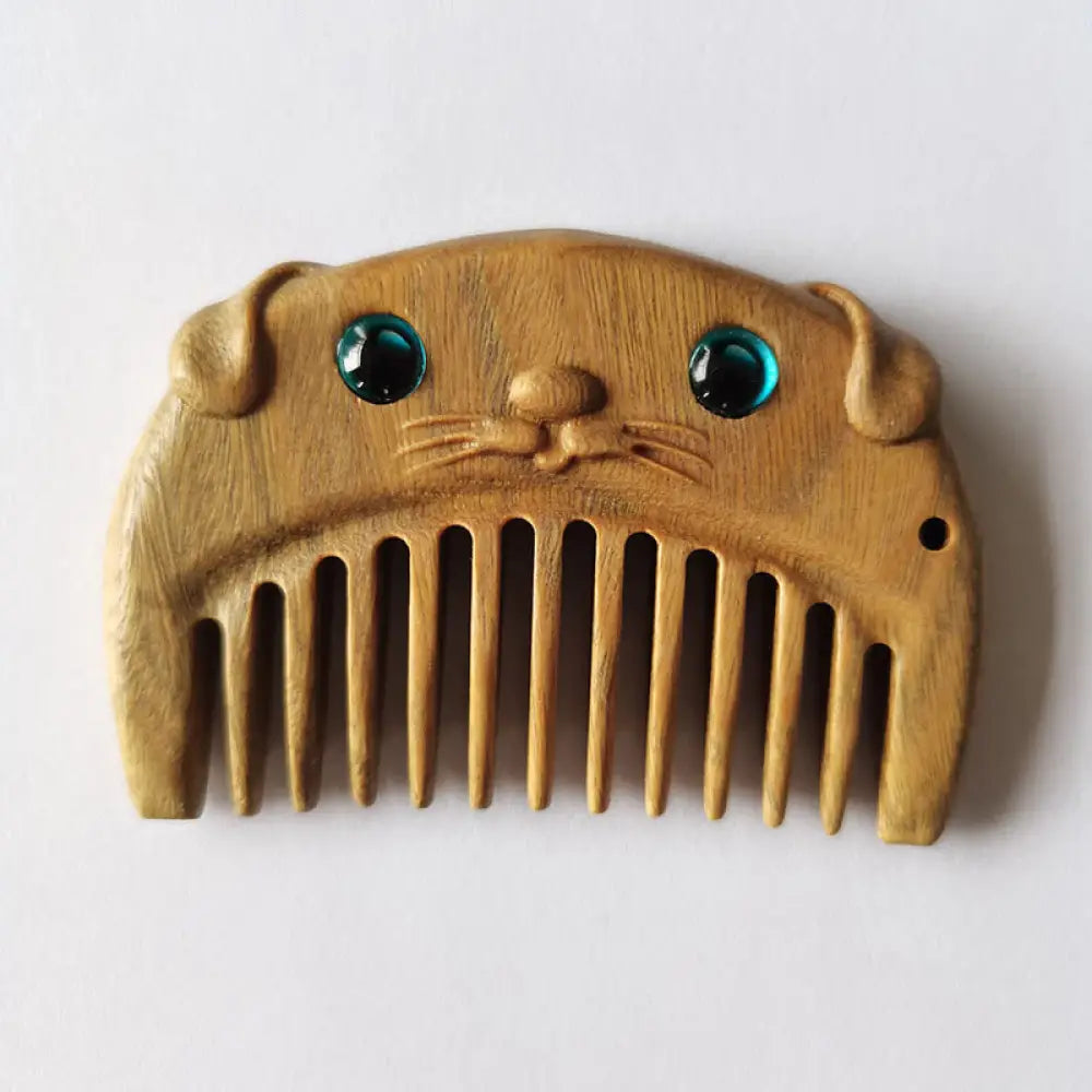 Chinese Zodiac Green Sandalwood Peace Mini Portable Comb - Green Sandalwood / Dog - Comb