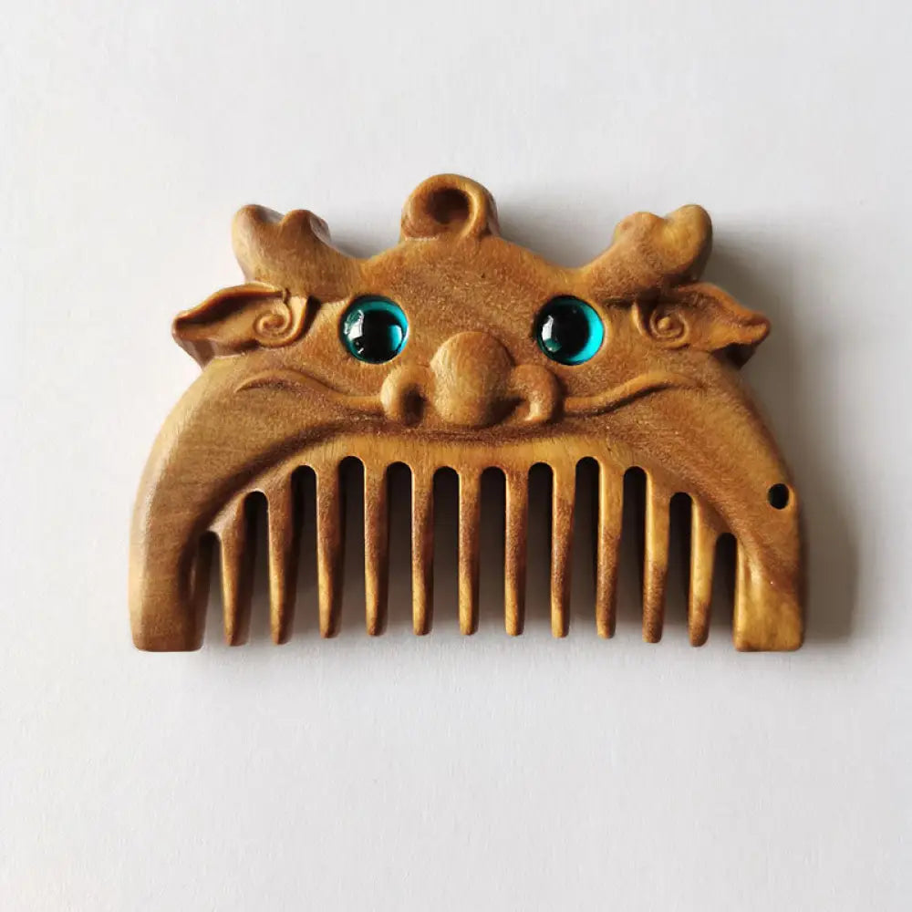 Chinese Zodiac Green Sandalwood Peace Mini Portable Comb - Green Sandalwood / Dragon - Comb