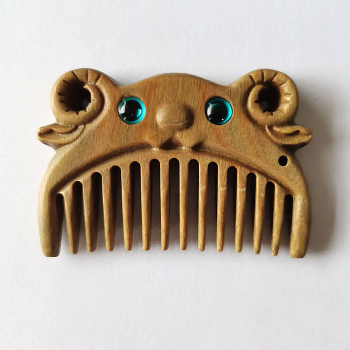 Chinese Zodiac Green Sandalwood Peace Mini Portable Comb - Green Sandalwood / Goat - Comb