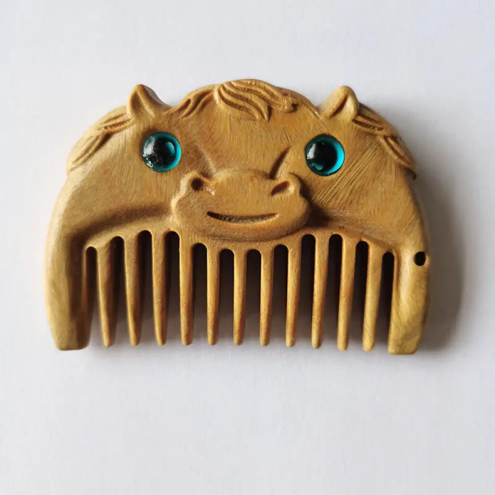 Chinese Zodiac Green Sandalwood Peace Mini Portable Comb - Green Sandalwood / Horse - Comb