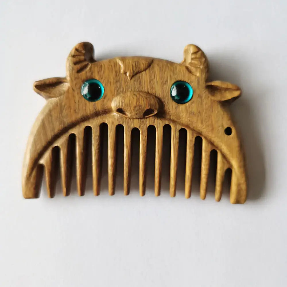 Chinese Zodiac Green Sandalwood Peace Mini Portable Comb - Green Sandalwood / Ox - Comb