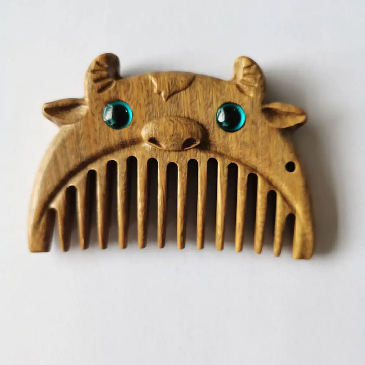 Chinese Zodiac Green Sandalwood Peace Mini Portable Comb - Green Sandalwood / Ox - Comb