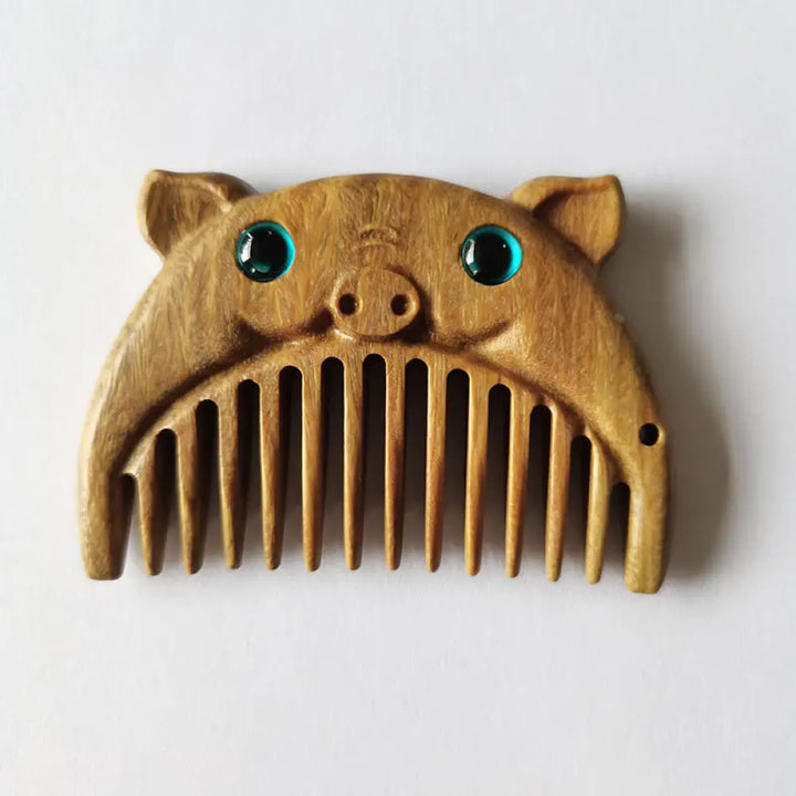 Chinese Zodiac Green Sandalwood Peace Mini Portable Comb - Green Sandalwood / Pig - Comb