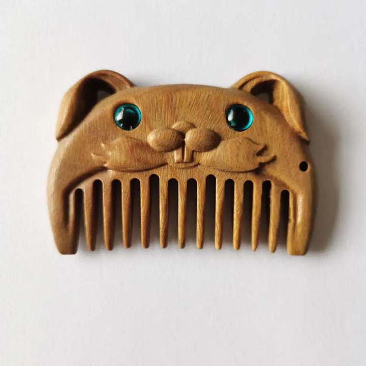 Chinese Zodiac Green Sandalwood Peace Mini Portable Comb - Green Sandalwood / Rabbit - Comb