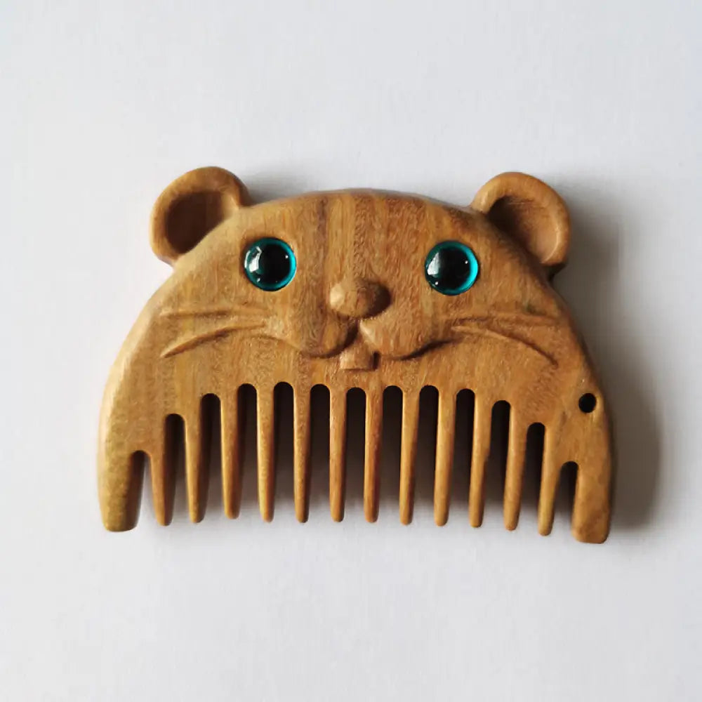 Chinese Zodiac Green Sandalwood Peace Mini Portable Comb - Green Sandalwood / Rat - Comb