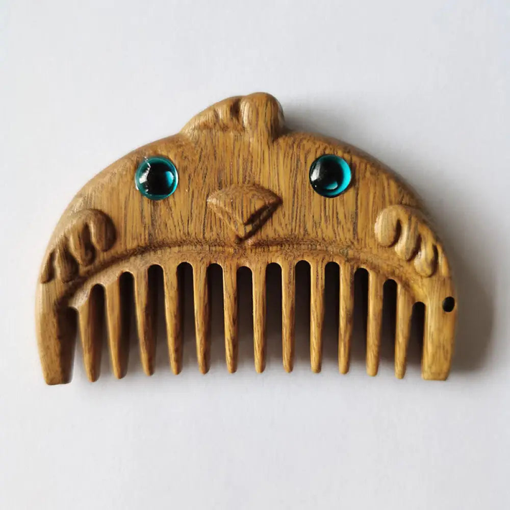 Chinese Zodiac Green Sandalwood Peace Mini Portable Comb - Green Sandalwood / Rooster - Comb