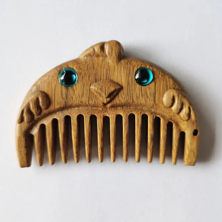 Chinese Zodiac Green Sandalwood Peace Mini Portable Comb - Green Sandalwood / Rooster - Comb