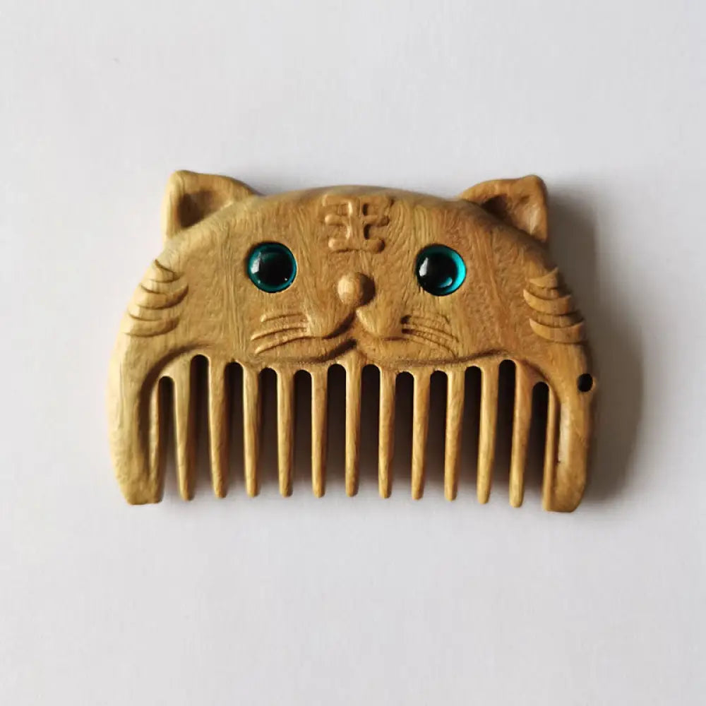 Chinese Zodiac Green Sandalwood Peace Mini Portable Comb - Green Sandalwood / Tiger - Comb