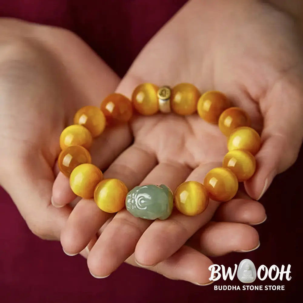 BWOOOH Chinese Zodiac Natal Buddha Tiger Eye Pixiu Jade Protection Bracelet | spiritual healing bracelet