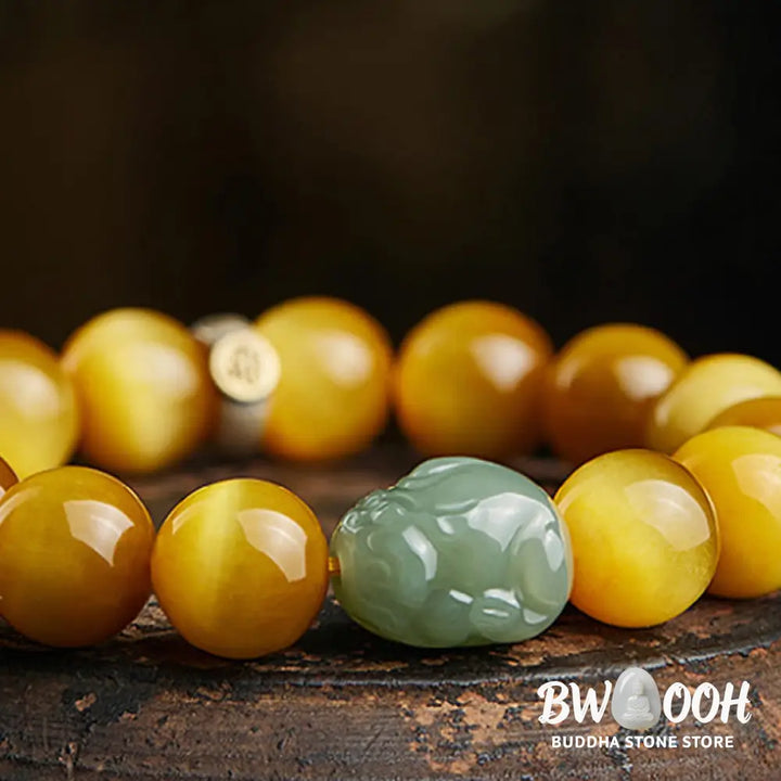 BWOOOH Chinese Zodiac Natal Buddha Tiger Eye Pixiu Jade Protection Bracelet | spiritual healing bracelet
