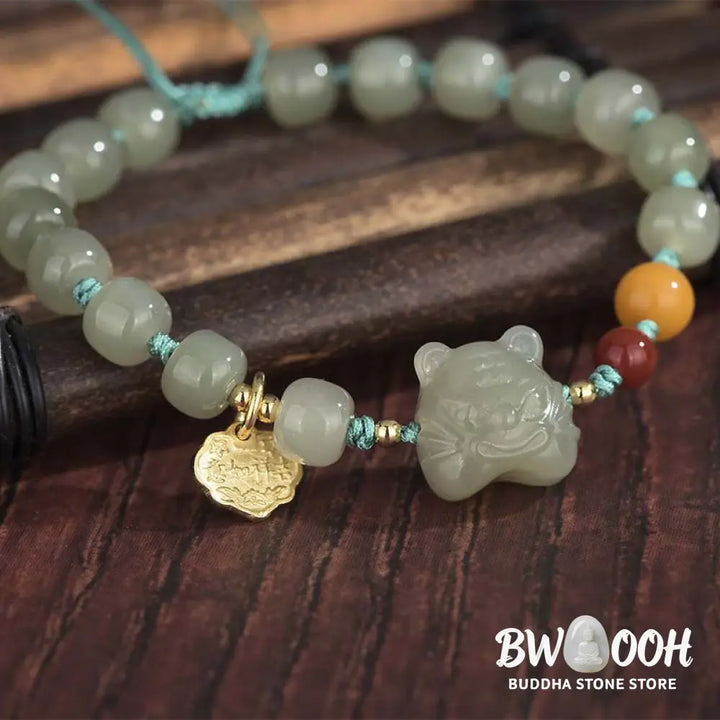 BWOOOH Chinese Zodiac Tiger Jade Blessing String Bracelet | natural stone spiritual bracelet for healing and mindful living