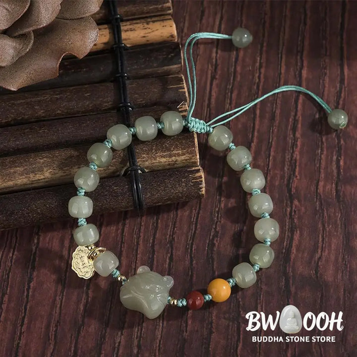 BWOOOH Chinese Zodiac Tiger Jade Blessing String Bracelet | natural stone spiritual bracelet for healing and mindful living