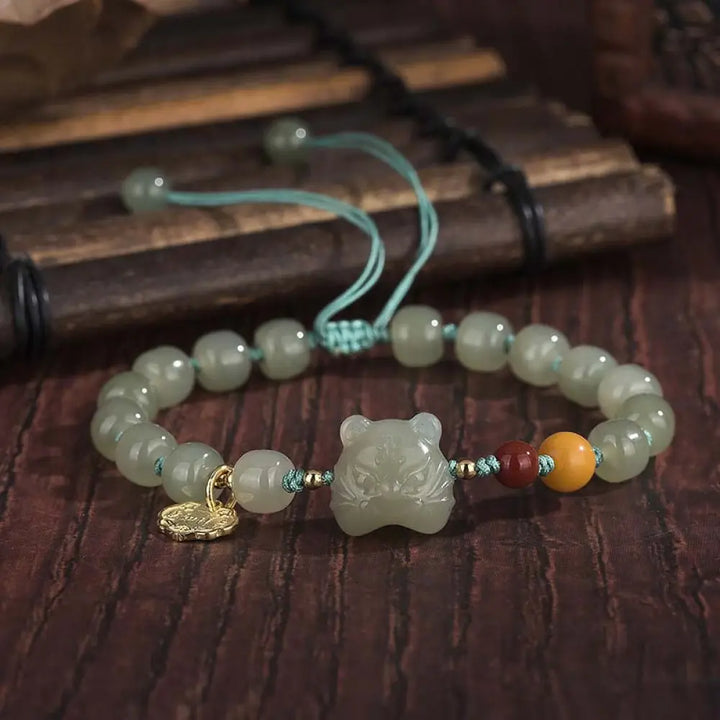 BWOOOH Chinese Zodiac Tiger Jade Blessing String Bracelet | natural stone spiritual bracelet for healing and mindful living