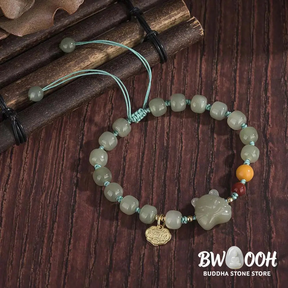 BWOOOH Chinese Zodiac Tiger Jade Blessing String Bracelet | natural stone spiritual bracelet for healing and mindful living