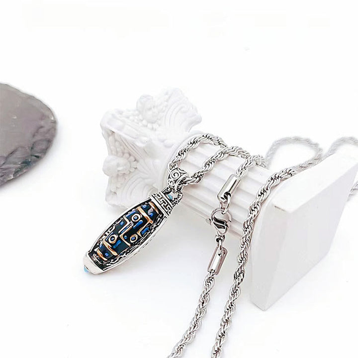 BWOOOH Peace &amp; Purity Tibetan Om Mani Padme Hum Nine-Eye Dzi Bead Pattern Rotatable Necklace Pendant