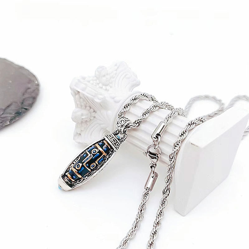 BWOOOH Peace &amp; Purity Tibetan Om Mani Padme Hum Nine-Eye Dzi Bead Pattern Rotatable Necklace Pendant