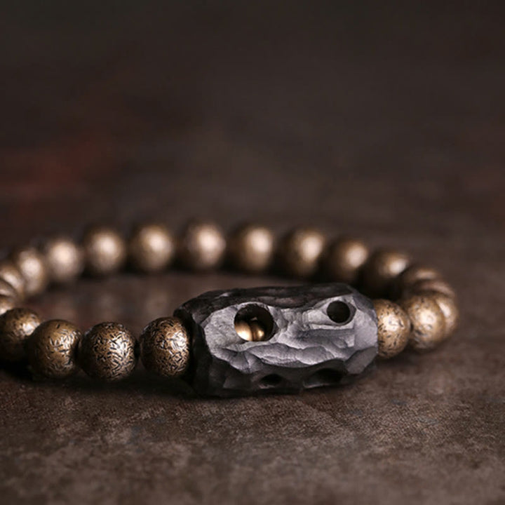 BWOOOH Tibet Ebony Wood Copper Peace Balance Beaded Bracelet