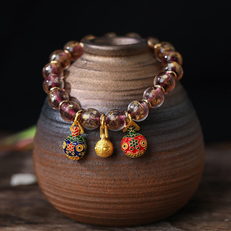 BWOOOH Gold Swallowing Beast Family Charm Gold Silver Foil Liuli Glass Bead Blessings Bracelet
