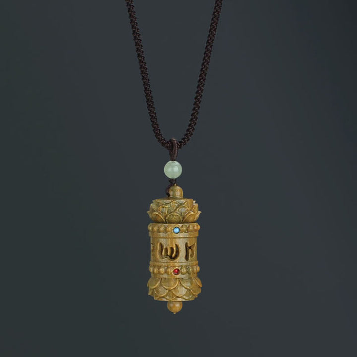 BWOOOH Tibet Green Sandalwood Rosewood Om Mani Padme Hum Lotus Necklace — multi-material wooden Buddhist necklace for peace, clarity, and positive energy