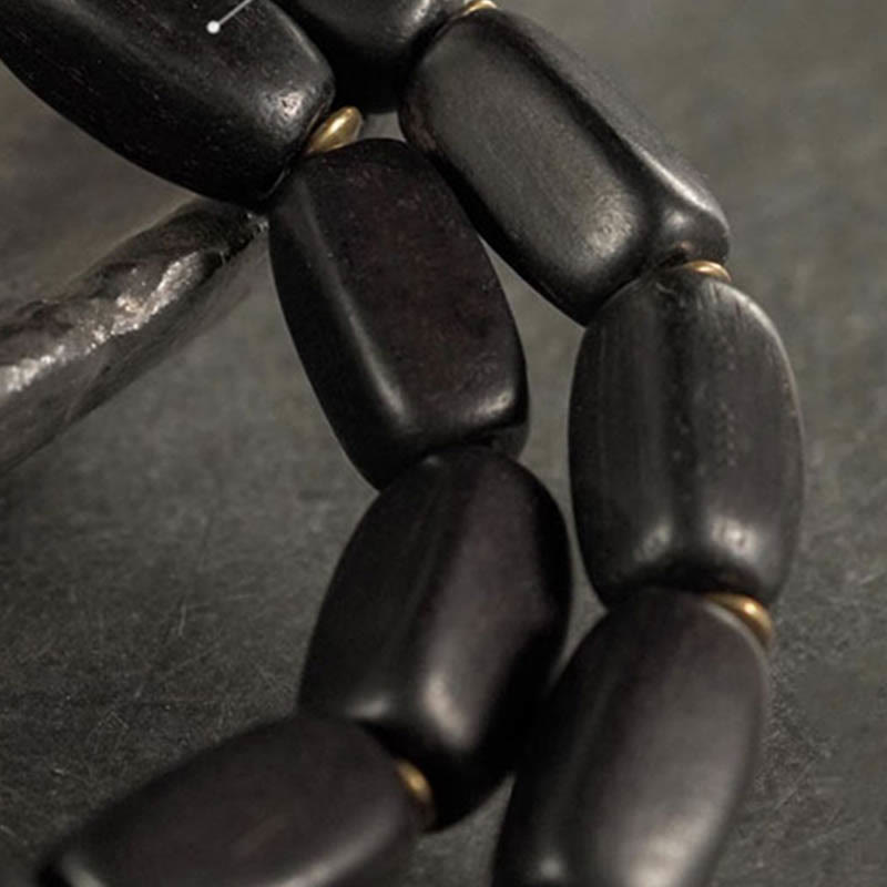 BWOOOH Tibet Ebony Wood Dzi Bead Copper Balance Double Wrap Bracelet