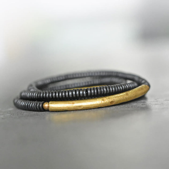 BWOOOH Ebony Wood Brass Copper Balance Multilayered Bracelet