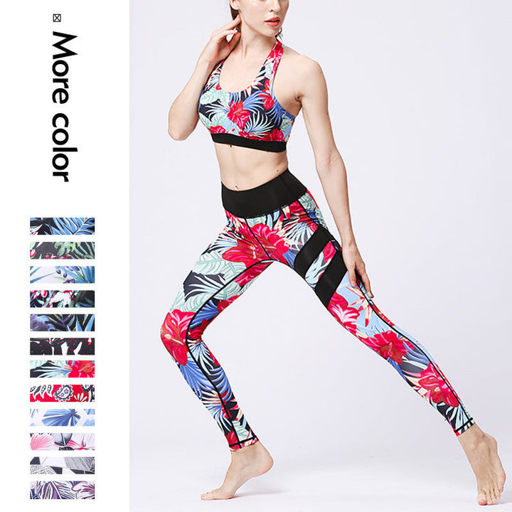 BWOOOH lotus print yoga leggings - 2Pcs Sunflower Flowers Leaves Print Top 